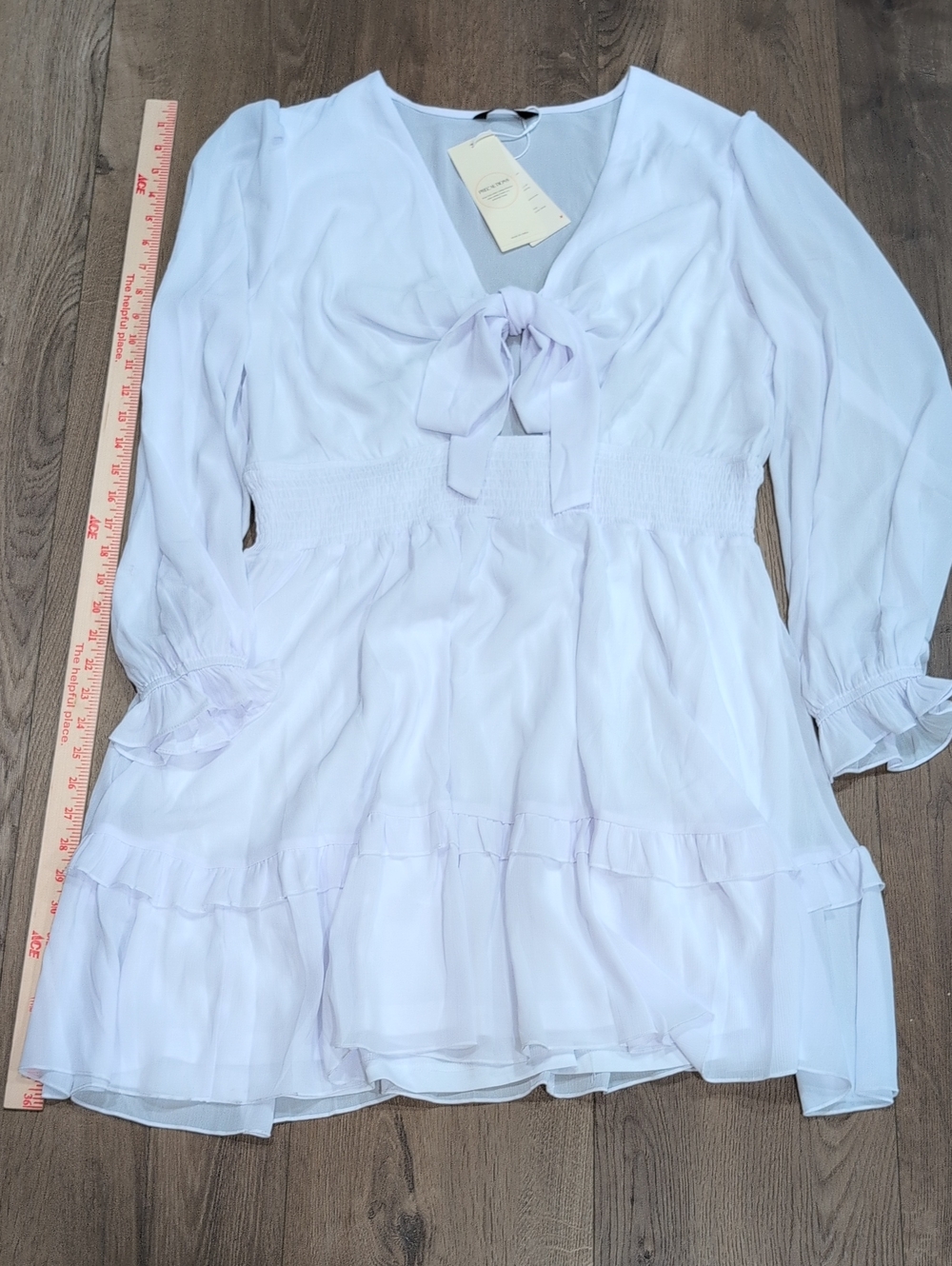 Women's White Tie-Front Midi Dress with Ruffle Hem